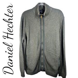 DANIEL HECHTER PARIS 100% Cotton Pine Green Cardigan Quiet Luxury Minimalist, XL